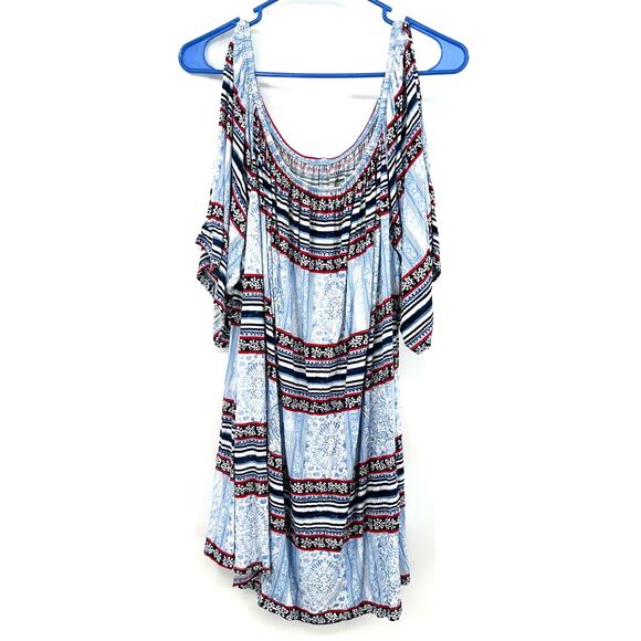 Lane Bryant Size 26 / 28‎ Off the Shoulder Boho Shirt Top Blouse Blue Striped - Picture 1 of 4